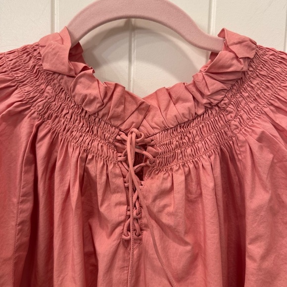 J.Crew Coral Smocked Puff Sleeve Lace Up Back Women's Top M - Picture 4 of 5